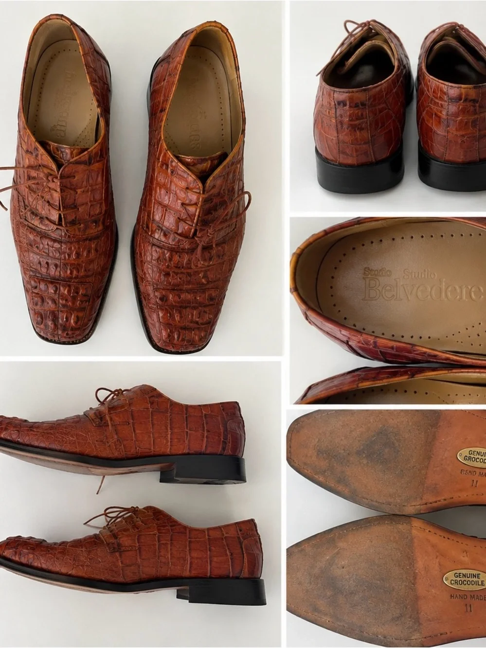 Studio Belvedere Genuine Crocodile Oxford Dress Shoes Brown Size 11